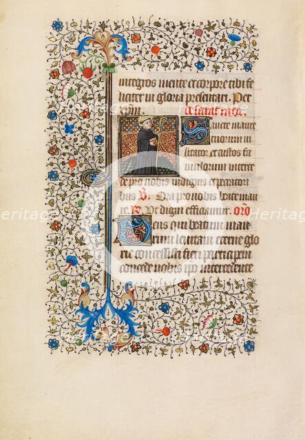 Abbot Maurus with a Staff and a Book; Book of Hours, about 1440-1450. Creator: Workshop of the Bedford Master.