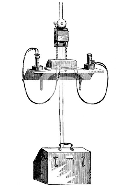 Sending and receiving apparatus with battery box at base, Edison carbon telephone, 1890. Artist: Unknown