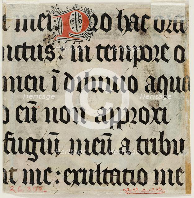 Leaf Fragment with Text with Ornamental "P", 15th century. Creator: Unknown.