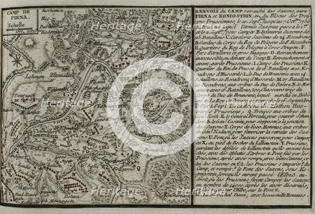 Seven Years War (1756-1763): Map of the encampment at Pirna, 1756, Siege of Pirna ..., 1765. Creator: Jean de Beaurain.