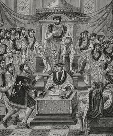 Reception of a knight of the Order of Saint Michael, French military order ..., 1469-70, (1877). Creators: J Petot, Jules Jean Marie Joseph Huyot.