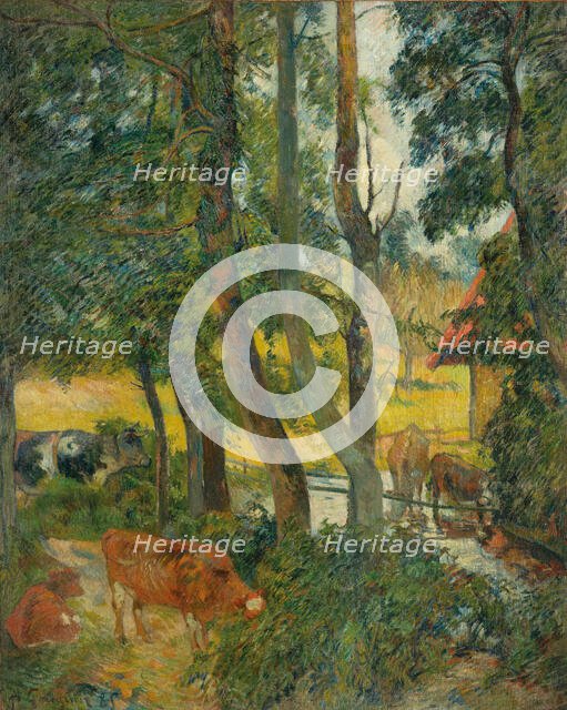 Landscape in Normandy (Cows at the Trough), 1885. Creator: Gauguin, Paul Eugéne Henri (1848-1903).