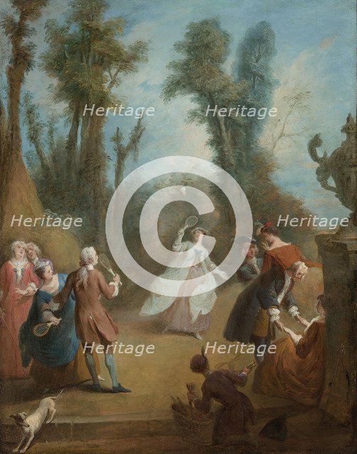 Elegant Figures Playing Shuttlecock in a Park, ca 1730. Artist: Quillard, Pierre-Antoine (1701-1733)