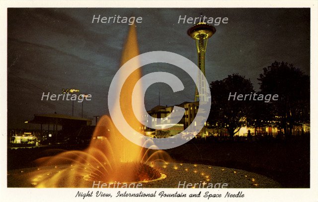 International Fountain and Space Needle, Seattle, Washington, USA, 1963. Artist: Unknown