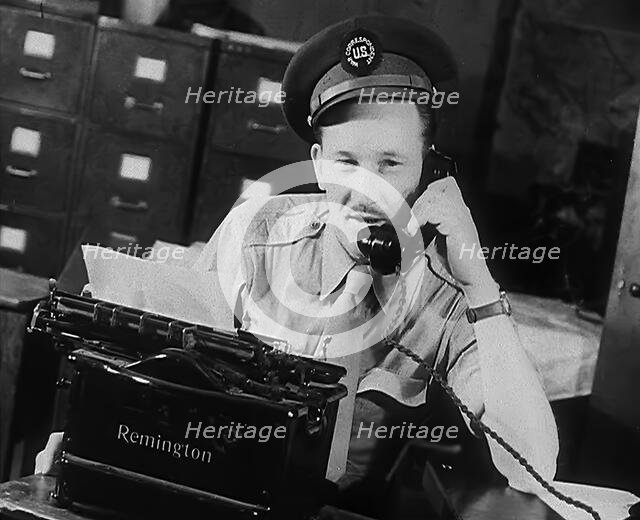 A Uniformed Journalist Working, 1943. Creator: British Pathe Ltd.
