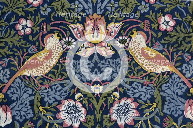 Strawberry Thief. Decorative fabric, 1883. Creator: Morris, William (1834-1896).