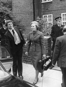 Margaret Thatcher leaves her home to start work at No 10 Downing Street, 1979(?). Artist: Unknown