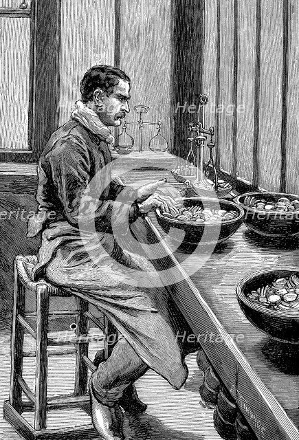 Testing the weight of gold pieces, Paris mint, 1892. Artist: Unknown