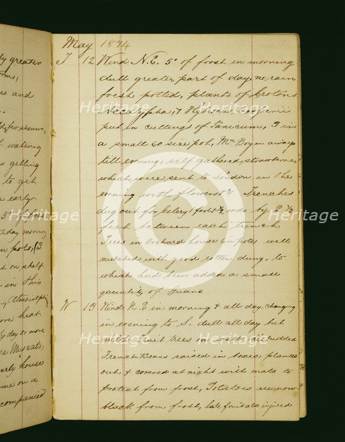 The gardening diary of William Cresswell, May 12-13 1874, Audley End House, Essex. Artist: William Cresswell