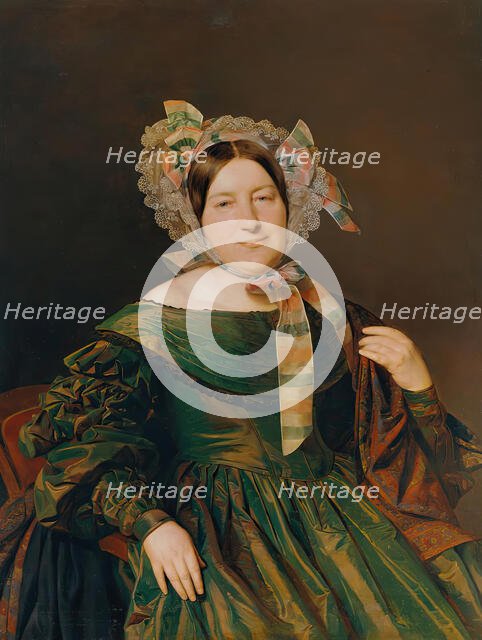 Woman in a green, salmon-red iridescent dress, 1837. Creator: Ferdinand Georg Waldmuller.