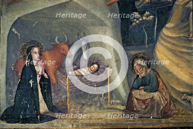  'The Nativity', mural of 1346 in St. Michael's chapel in the Monastery of Pedralbes, Barcelona.