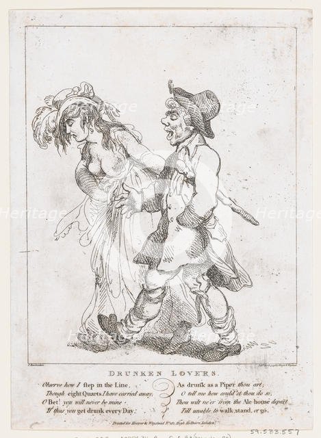 Drunken Lovers, March 15, 1798., March 15, 1798. Creator: Thomas Rowlandson.