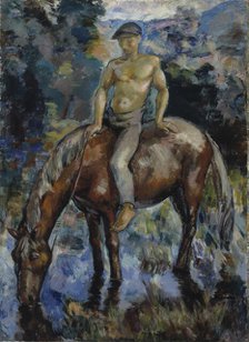 Watering the Horse, 1919. Creator: Yrjö Aleksander Ollila.