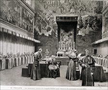 Conclave in the Sistine Chapel to choose a successor to Leon XIII, engraving in the 'Ilustración …