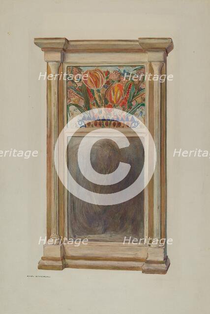 Looking Glass with Decorated Glass Panel, c. 1939. Creator: Carl Strehlau.