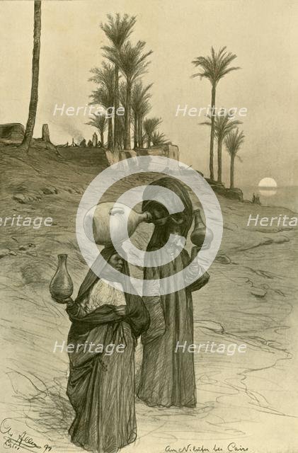 Women carrying water pots on the banks of the Nile, Cairo, Egypt, 1898.  Creator: Christian Wilhelm Allers.