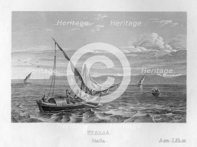 Sailing boat off the Italian coast, c1833. Artist: Unknown