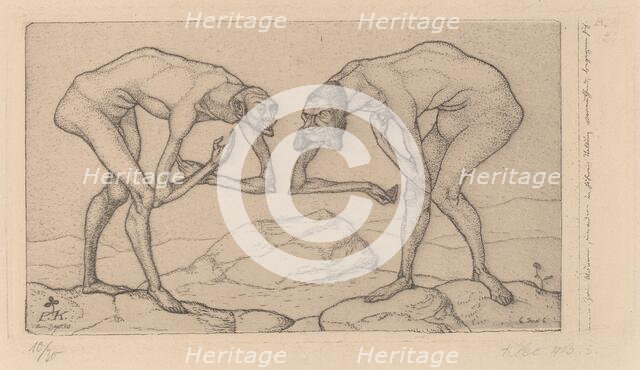 Zwei Männer, einander in höherer Stellung vermutend, begegnen sich (Two Men Meet..., 1903. Creator: Paul Klee.