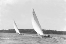 The 6-metre 'Wamba II' and 'Lanka' sailing on a reach, 1914. Creator: Kirk & Sons of Cowes.
