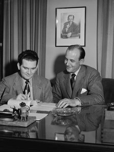 Portrait of Joe Mooney and Milt Gabler(?), Decca office(?), New York, N.Y., ca. Dec. 1946. Creator: William Paul Gottlieb.