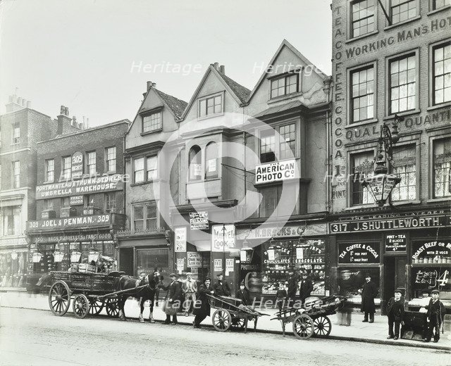 Horse drawn vehicles and barrows in Borough High Street, London, 1904. Artist: Unknown.