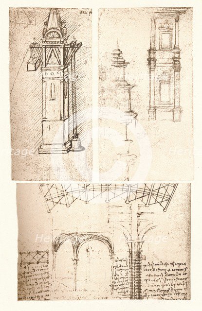 Three architectural drawings, c1472-c1519 (1883). Artist: Leonardo da Vinci.
