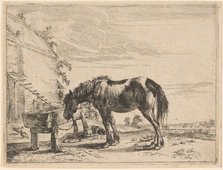 A Horse Bound to a Feeding Trough, 1651. Creator: Dirck Stoop.
