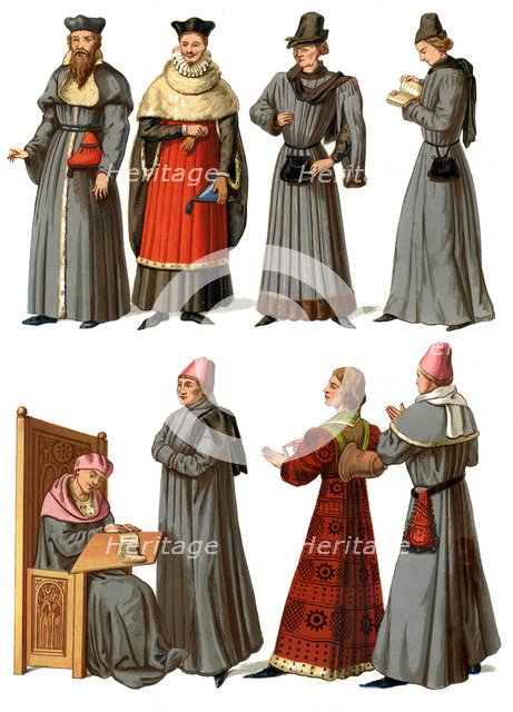 Doctors and servants, 14th-16th century (1849).Artist: Edward May