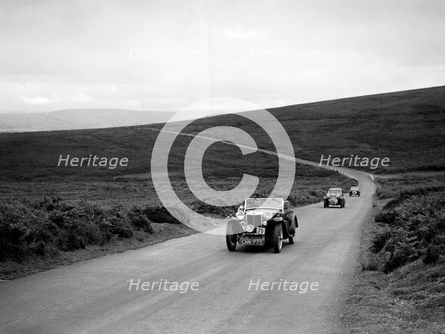 CH Richardson's MG PB ahead of a Singer B37 at the MCC Torquay Rally, July 1937. Artist: Bill Brunell.