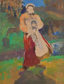 Mother and Child in Landscape. Artist: Malyavin, Filipp Andreyevich (1869-1940)