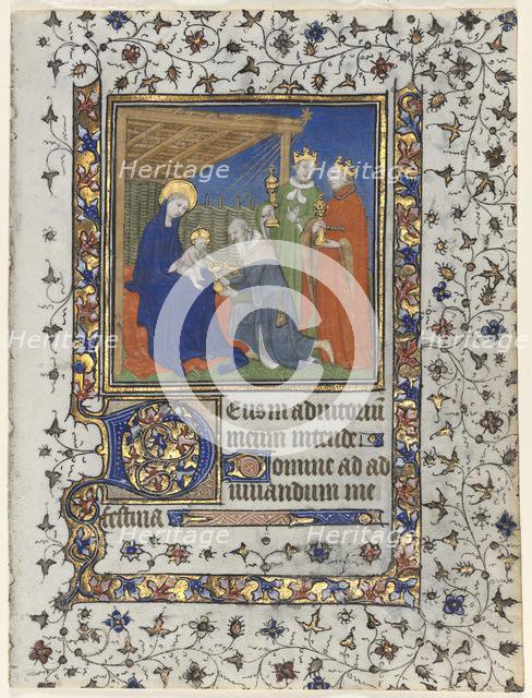 Bifolio from a Book of Hours: Adoration of the Magi, c. 1415. Creator: Boucicaut Master (French, Paris, active about 1410-25), workshop of.