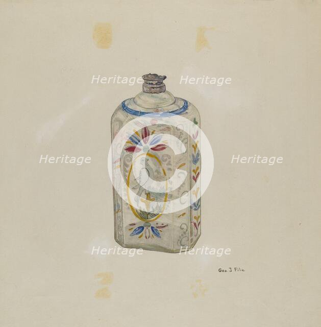 Decorated Glass Flask, c. 1940. Creator: George File.