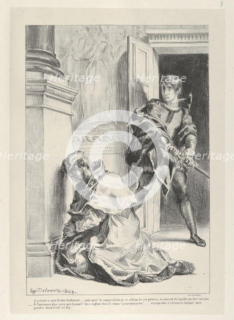 Hamlet Attempts to Kill the King, 1834-43., 1834-43. Creator: Eugene Delacroix.