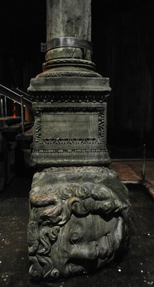 Medusa column base, Basilica Cistern (6th century), Istanbul, Turkey. Creator: Unknown.