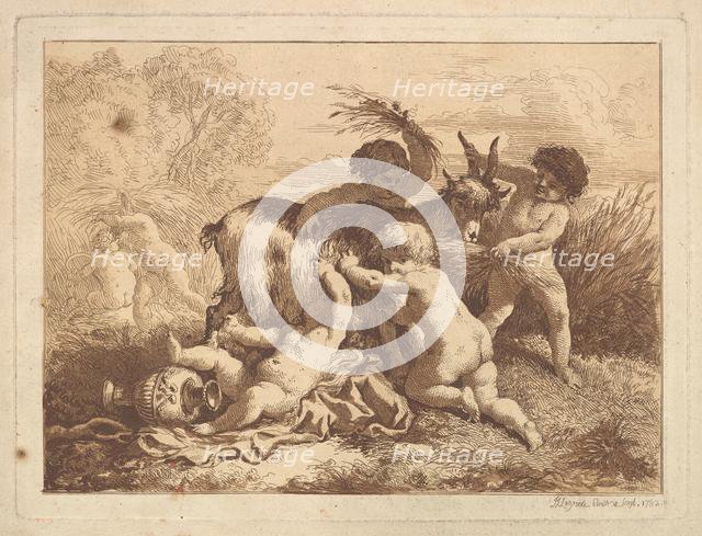 Les petits moissonneurs et la chevre (The Young Harvesters and the Goat), in an album cont..., 1782. Creator: Jean Jacques Lagrenee.