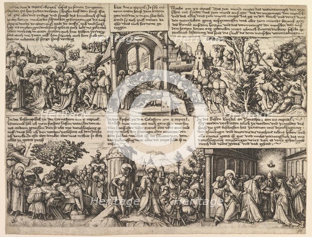 Different Scenes, from the Gospels and from Acta Apostolorum, ca. 1530. Creator: Daniel Hopfer.