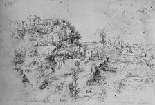 'A River with a Canal Alongside and a Castle on a Hill', c1480 (1945). Artist: Leonardo da Vinci.