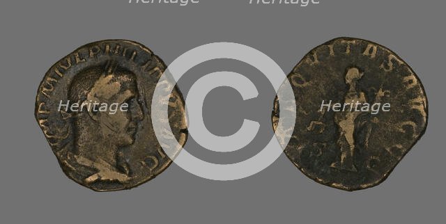 Sestertius (Coin) Portraying Philip the Arab, 244-249. Creator: Unknown.