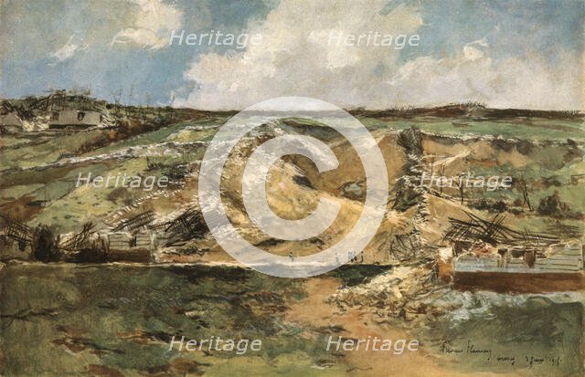 ''Les Batailles de l'Artois; Les entonnoirs de Carency', 1915. Creator: Francois Flameng.