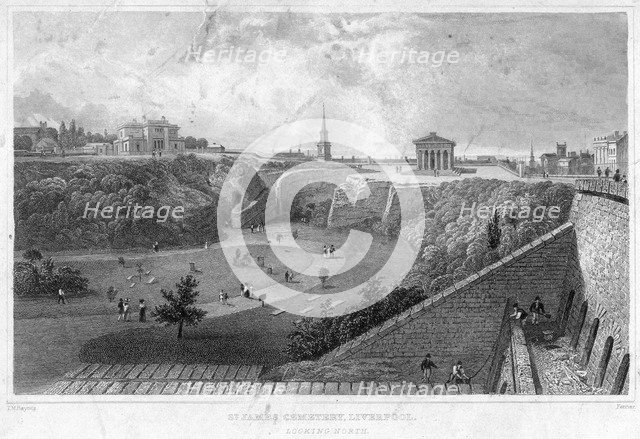 St James' Cemetery, Liverpool, looking north, 19th century.Artist: Thomas Mann Baynes