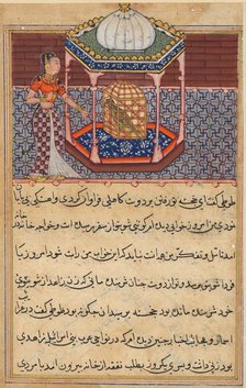 Page from Tales of a Parrot (Tuti-nama): Fifty-second night: The parrot addresses Khujasta..., c1560 Creator: Unknown.