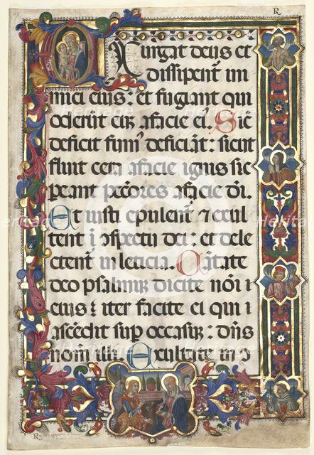 Leaf from a Psalter with Full Border with Medallions (Annunciation, SS. Jerome, Clare..., 1475. Creator: Unknown.