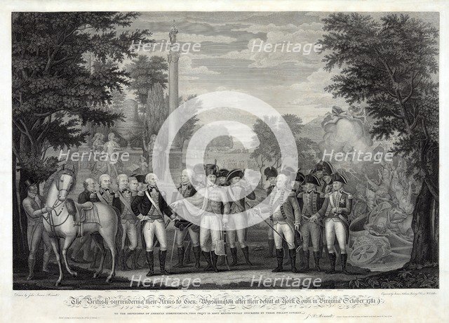 The British surrendering their arms to General Washington after the defeat at York Town … , 1781, 18