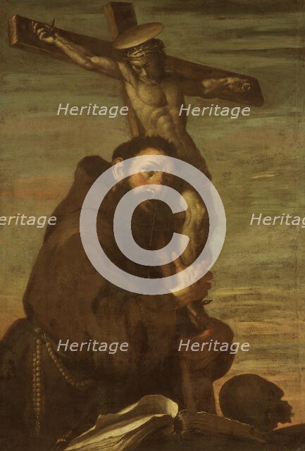 St Francis of Assisi embracing a crucifix, early 17th century. Creator: Bernardo Strozzi.