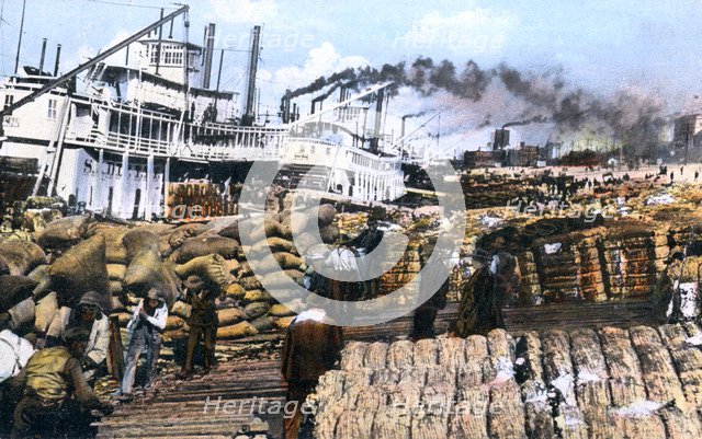 Loading cotton onto a ship, Memphis, Tennessee, USA, c1900s. Artist: Unknown