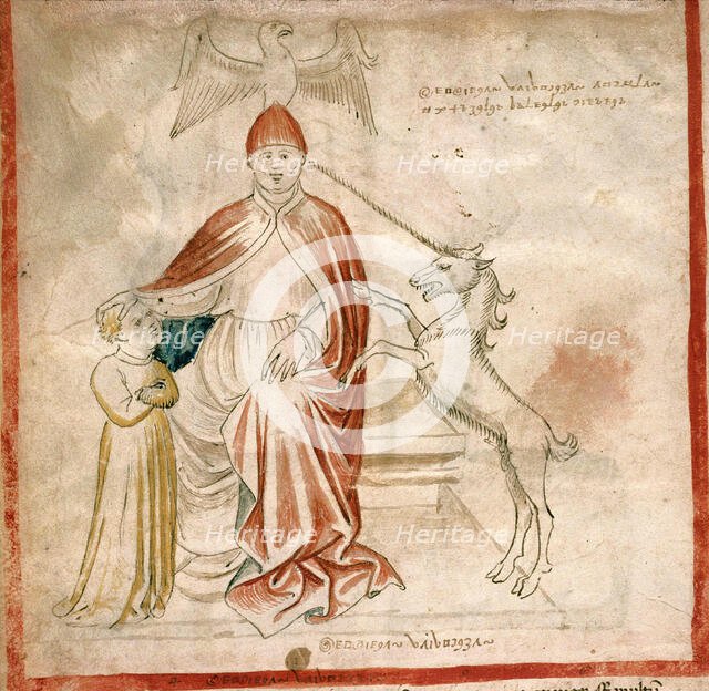 The Pope with the Unicorn. Vaticinia de summis pontificibus, 1450-1460. Creator: Anonymous.