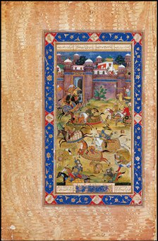 Nariman Kills the Son of the Khaqan of China. From The Garshaspnama epic by Asadi Tusi. Artist: Indian Art  