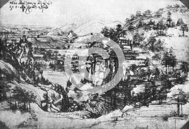 A sketch of a countryside view, 15th century (1930).Artist: Leonardo da Vinci
