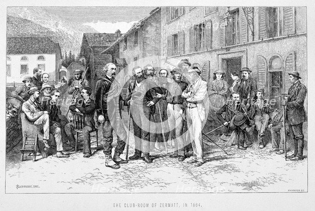 'The Club Room of Zermatt in 1864', 19th century.  Artist: James Mahoney