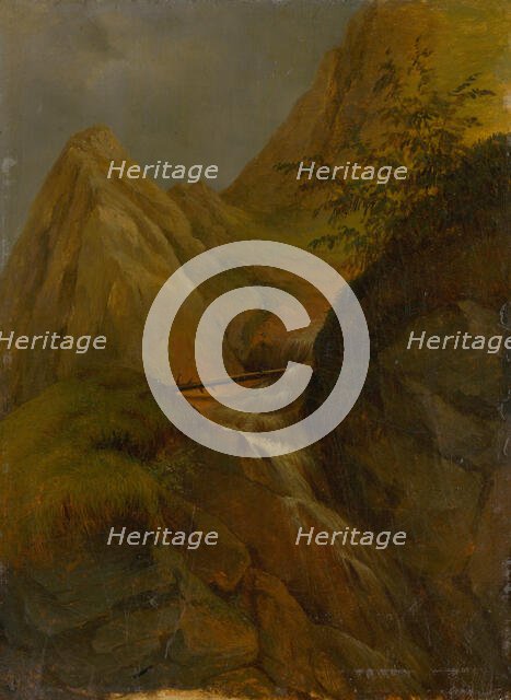 Mountain landscape with waterfall, c1860. Creator: Jozef Bozetech Klemens.